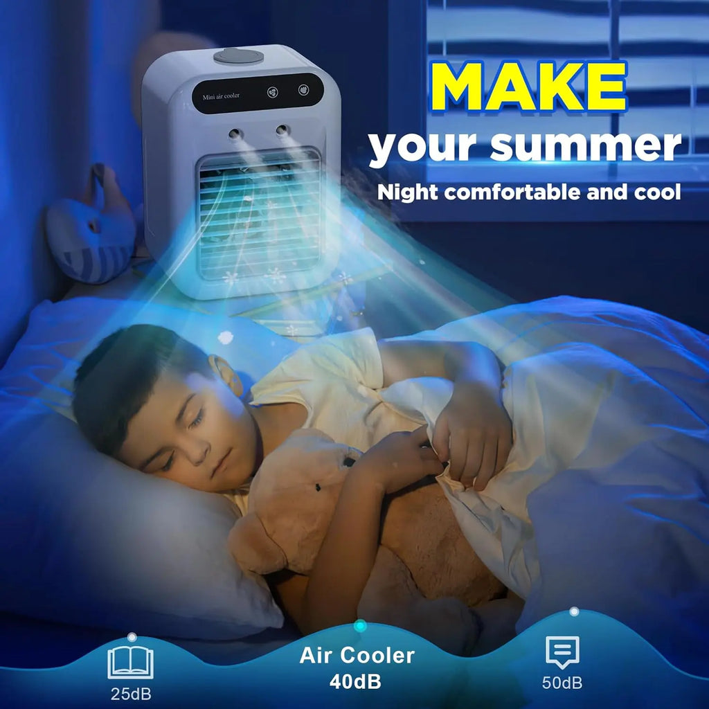 2026 Portable Air Cooler - 3-in-1 Evaporative Cooling Fan with Dual Mist Speeds, Ideal for Bedroom, Office, and Camping, Featuring 1800mAh Battery and 500ml Water Tank