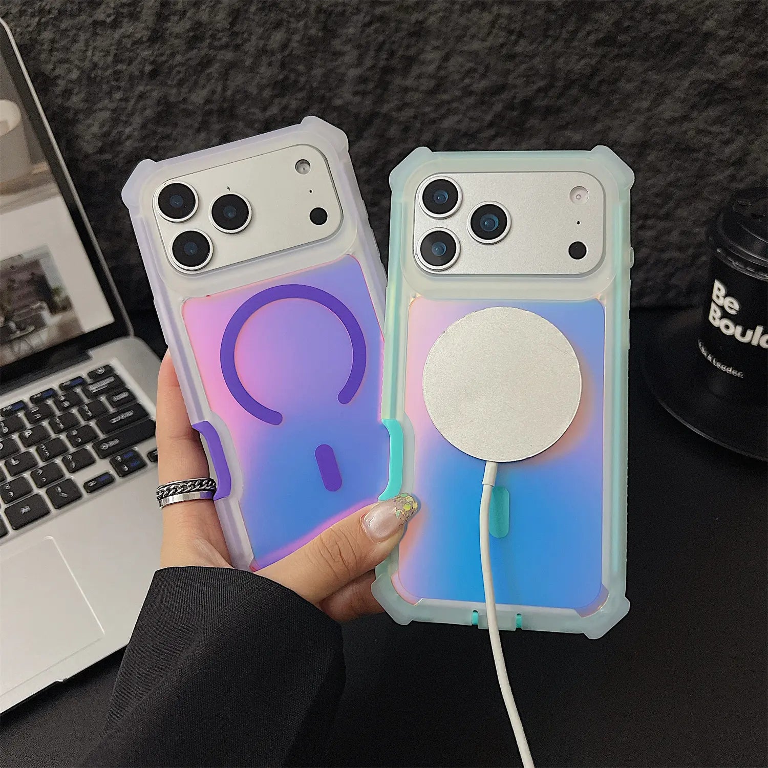HOTSIAD Iridescent Laser Fluorescent Cute Phone Case [Magsafe Compatible] Shockproof Anti-Slip Anti-Scratch Drop Protection Case for Iphone 17 16 Pro Max 15 14 13 Pro Max