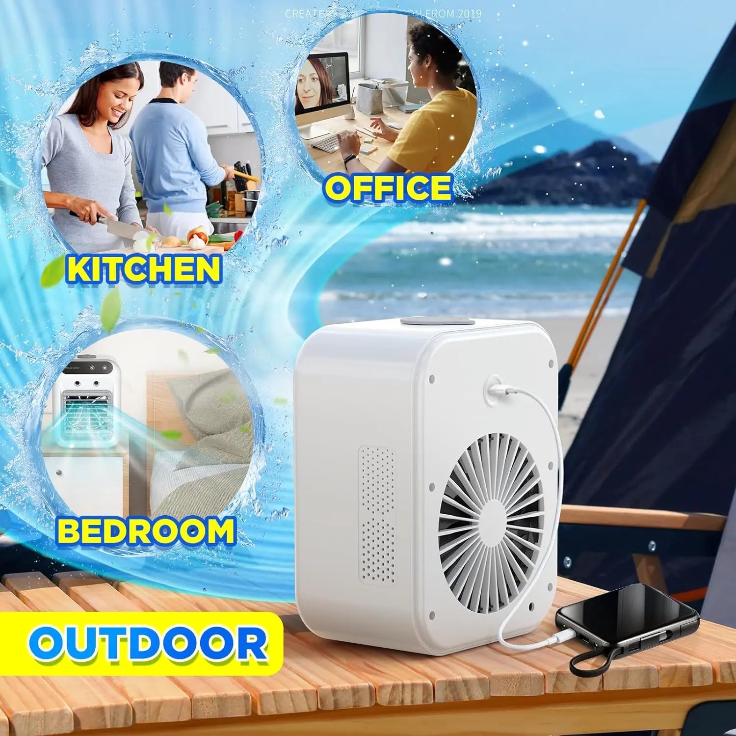 2026 Portable Air Cooler - 3-in-1 Evaporative Cooling Fan with Dual Mist Speeds, Ideal for Bedroom, Office, and Camping, Featuring 1800mAh Battery and 500ml Water Tank