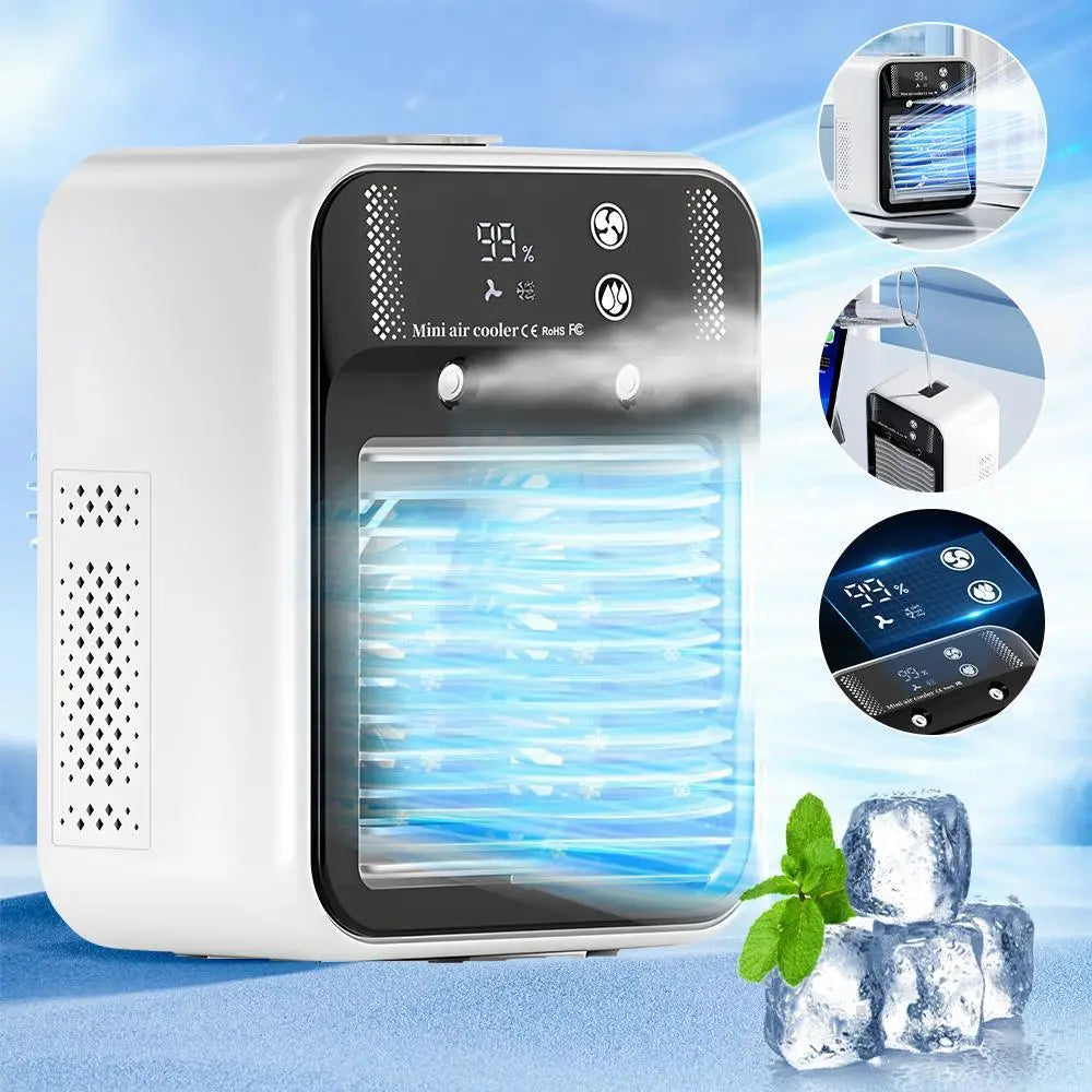 2026 Portable Air Cooler - 3-in-1 Evaporative Cooling Fan with Dual Mist Speeds, Ideal for Bedroom, Office, and Camping, Featuring 1800mAh Battery and 500ml Water Tank