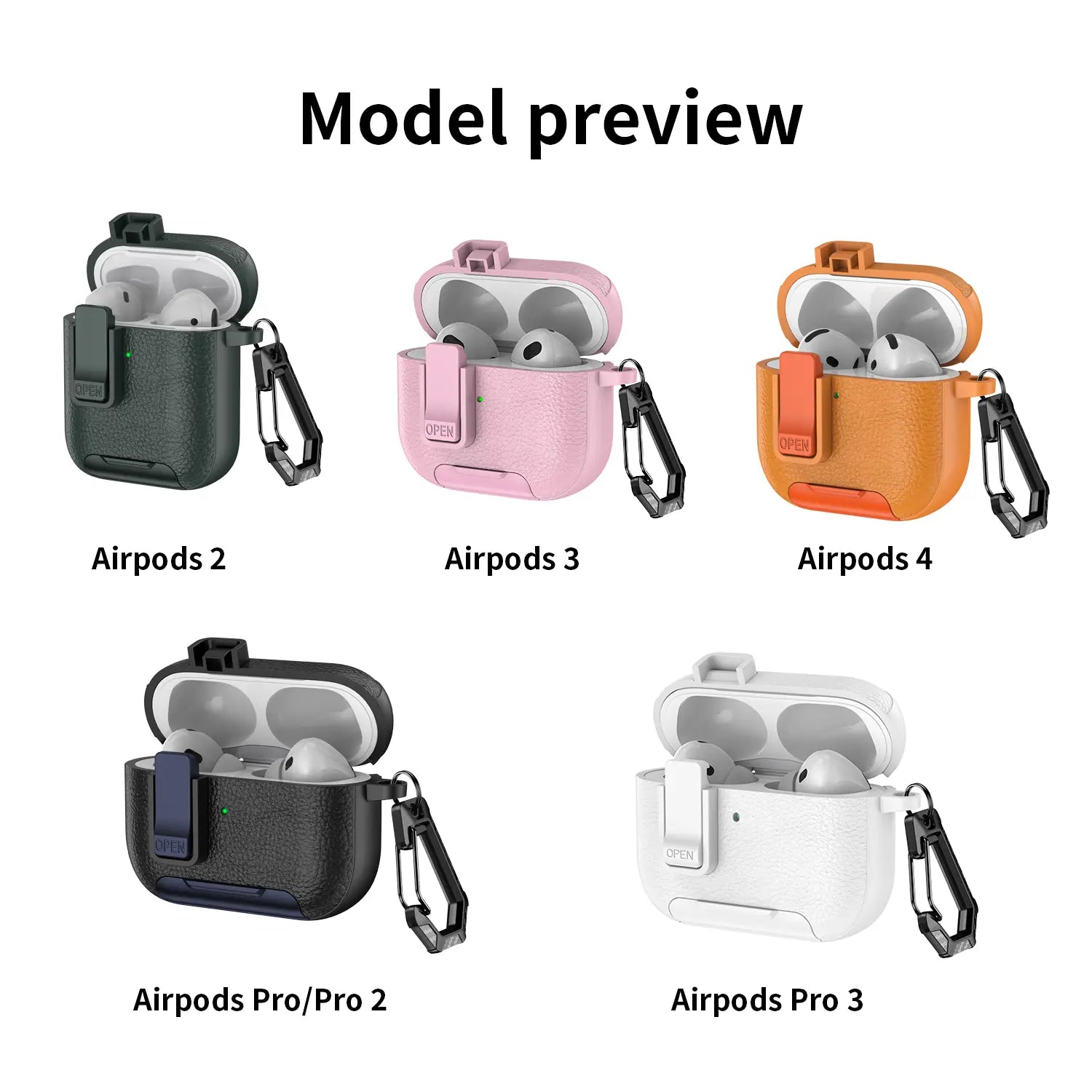 With Safety Lock Case for Apple for Airpods 4 / 3 / 2 / 1 for Airpods Pro 3 / Pro2 / Pro Built-In Phone Stand for Airpod Earbuds Headset Earphones Headphones Protective Case Carabiner Anti-Drop Matte Pu-Leather Audio Shockproof Cover