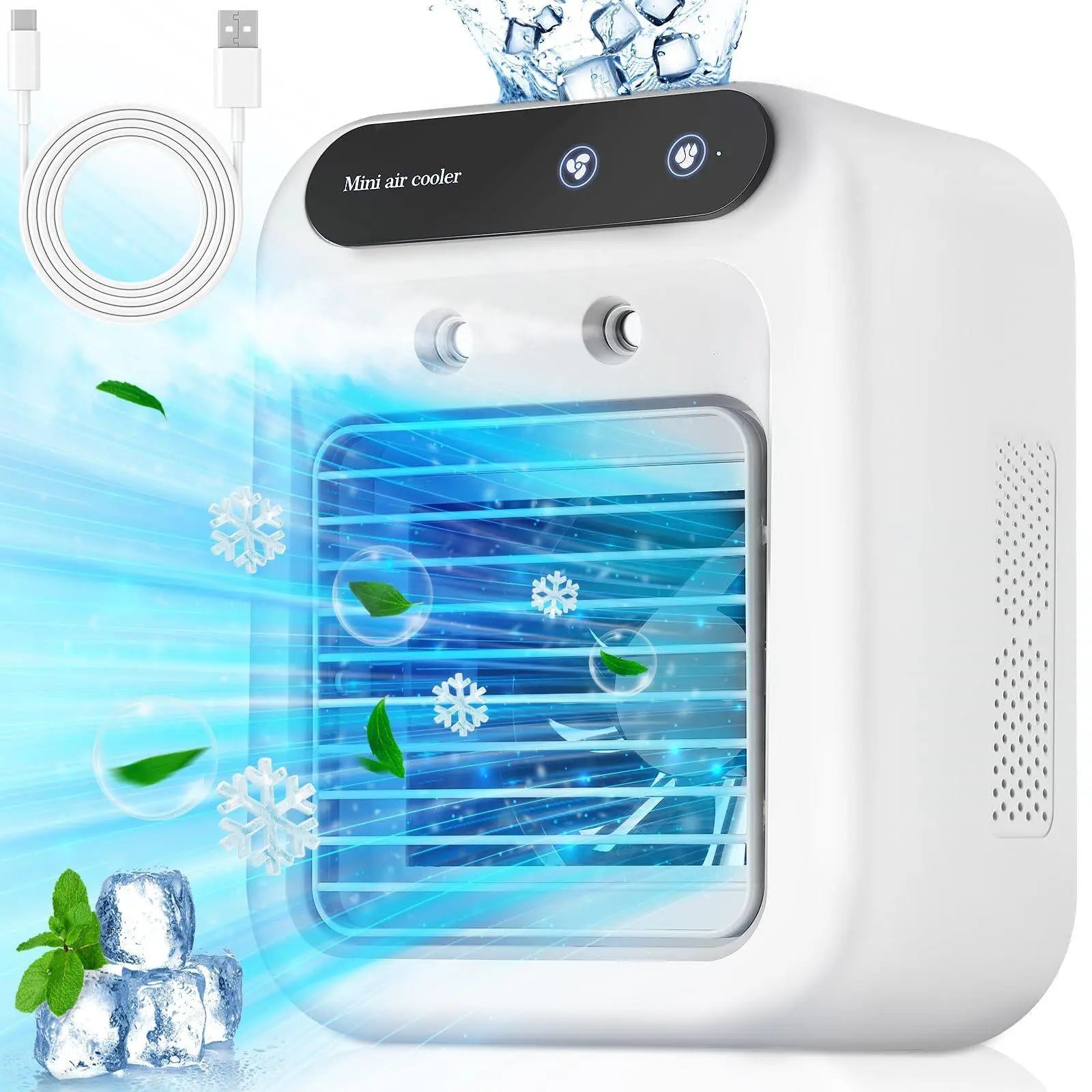 2026 Portable Air Cooler - 3-in-1 Evaporative Cooling Fan with Dual Mist Speeds, Ideal for Bedroom, Office, and Camping, Featuring 1800mAh Battery and 500ml Water Tank