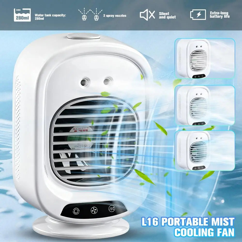 2026 Portable Air Cooler - 3-in-1 Evaporative Cooling Fan with Dual Mist Speeds, Ideal for Bedroom, Office, and Camping, Featuring 1800mAh Battery and 500ml Water Tank
