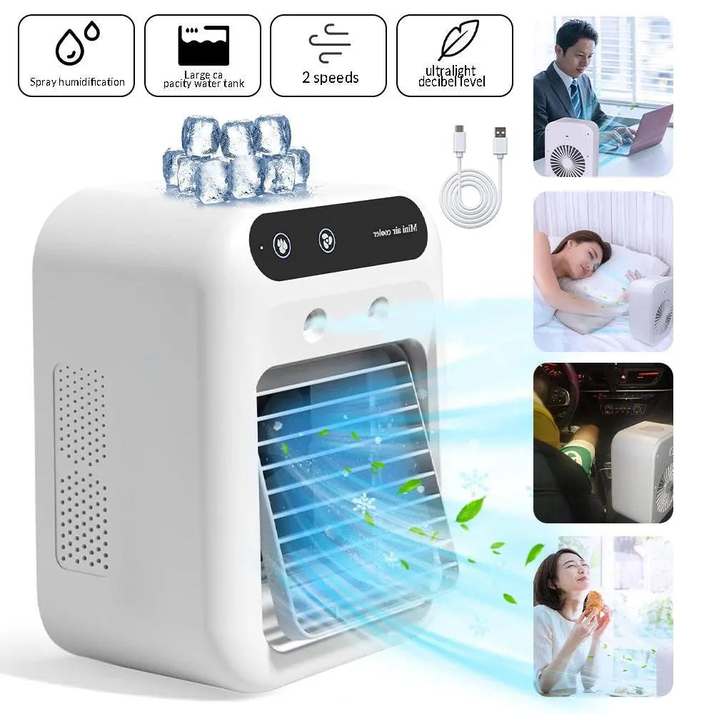 2026 Portable Air Cooler - 3-in-1 Evaporative Cooling Fan with Dual Mist Speeds, Ideal for Bedroom, Office, and Camping, Featuring 1800mAh Battery and 500ml Water Tank