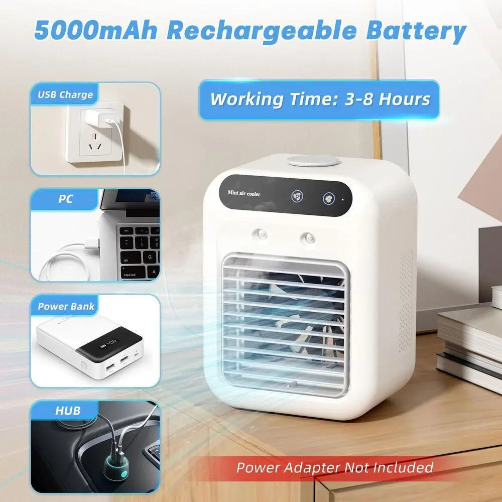 2026 Portable Air Cooler - 3-in-1 Evaporative Cooling Fan with Dual Mist Speeds, Ideal for Bedroom, Office, and Camping, Featuring 1800mAh Battery and 500ml Water Tank