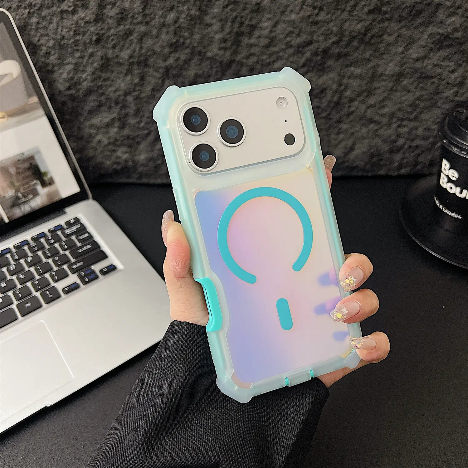 HOTSIAD Iridescent Laser Fluorescent Cute Phone Case [Magsafe Compatible] Shockproof Anti-Slip Anti-Scratch Drop Protection Case for Iphone 17 16 Pro Max 15 14 13 Pro Max