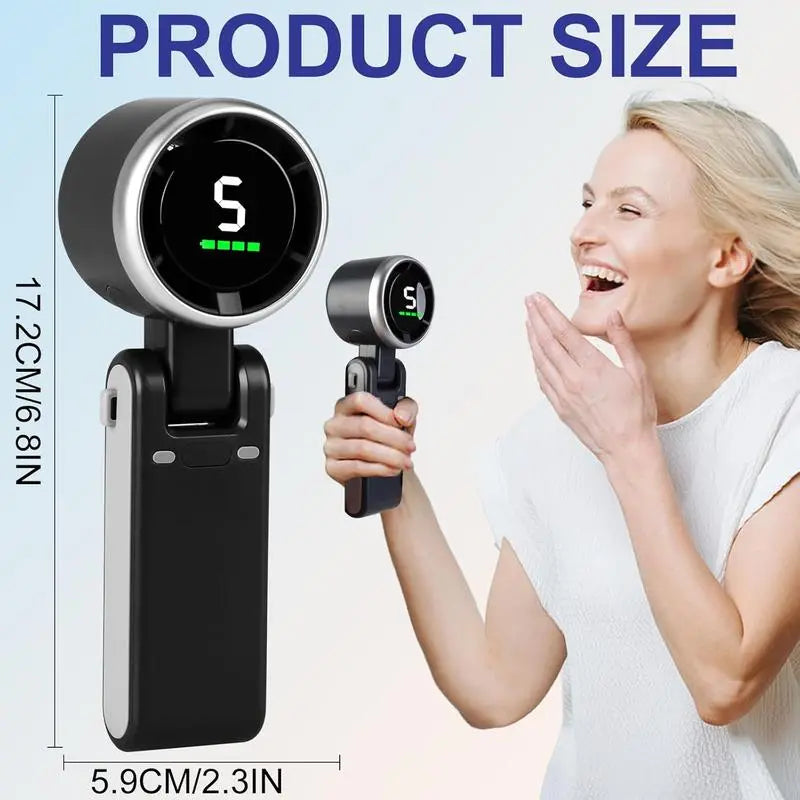 Portable Handheld Turbo Fan, 5 Gear Wind,4000Mah Battery Operated, up to 10 Working Hours, 3 in 1 Hand Fan Rechargeable with Air Turbo Tech Cooling Fan for Outdoor Activities, Travel, Working Fathersdaygift
